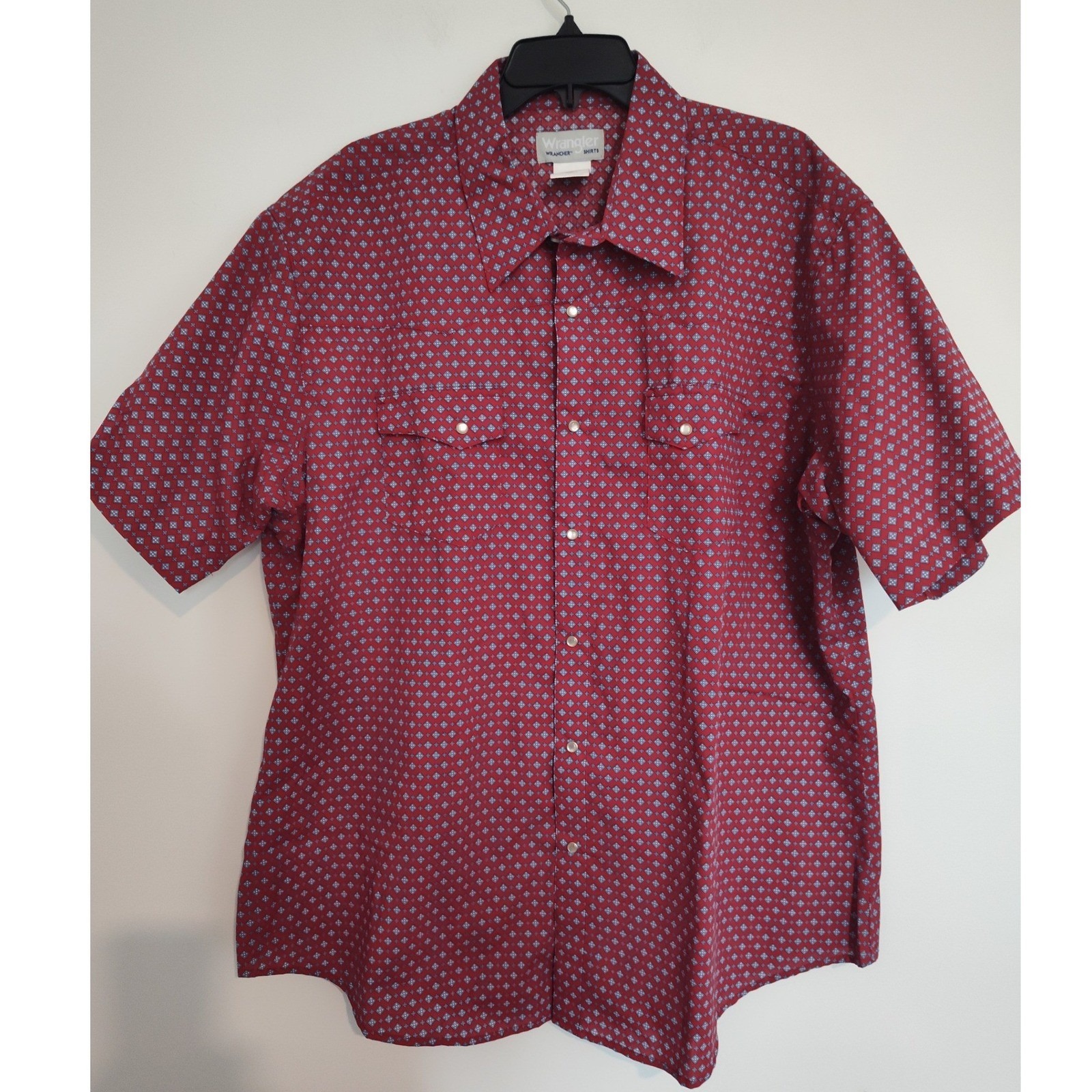 Wrangler Wrancher Mens Xxl Red Geometric Pearl Snap Short Sleeve Western Shirt